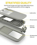 RAV4 Left Driver Side Sun Visor Replacement With Leather Surface And Vanity Mirror Gray, shown open with labeled components.