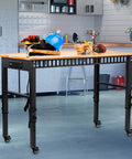 Heavy Duty 48 Inch Height Adjustable Workbench With Wheels And Socket 2000 Lbs Load Capacity Rubber Wood Top Hardwood Workstation