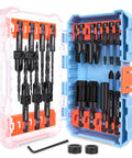 22-Piece Countersink Drill Bit Set With Quarter Inch Hex Shank, Tapered Countersinks, Wood Plug Cutters, Storage Box