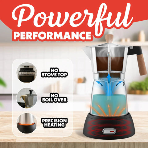 Electric Moka Pot Espresso Maker For Home Daily Brews 6 Shot Italian Style Coffee Brewer with base and heating features