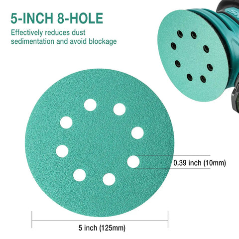 5-Inch 8-Hole Wet Dry Sanding Discs 1000 Grit Polyester Film Backed Heavy-Duty Hook And Loop Sandpaper For Random Orbital Sander 50 Pack.