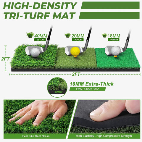 High-density tri-turf mat for 10x7Ft Golf Practice Net With Mat And Target Pockets For Backyard Garage Indoor Outdoor Driving And Chipping Swing
