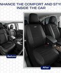 Air-Cooled Memory Foam Seat Covers With Mesh And Leather Trim For Front Seats, airbag compatible, installed before and after.
