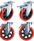 6 Inch Heavy Duty Swivel Caster Wheels Set Of 4 With Brakes And Lockable Bearing Plate Up To 3000 Lbs Per Caster Quiet Polyurethane