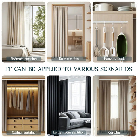 Stick On Curtain Track No Drill Install On Smooth Ceiling Or Wall Easy Peel And Stick Mount For Closets Windows Doors Frames Renters Friendly 1.44m 4.72ft All Purpose Multi Scenario Use for bedroom, door, closet and kitchen curtains