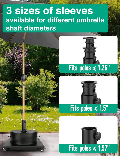 Universal Umbrella Pole Mount Tube And Base Replacement Parts Set with 3 sleeve sizes for patio use