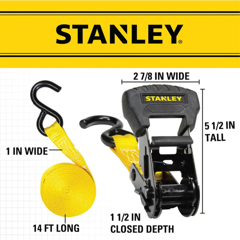 Heavy Duty 1 Inch By 14 Foot Ratchet Tie Down Straps With 3,000 Pound Break Strength And 1,000 Pound Safe Working Load