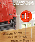 Built Tough 18 Gauge Cordless Brad Nailer And 2 In 1 Electric Stapler For Milwaukee 18V Batteries adjustable depth feature on wood