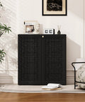 Outdoor Storage Cabinet With Shelf Waterproof Resin Shed For Patio And Garden, 60 Gallon Capacity, black in living room setting