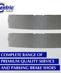 Centric Premium rear drum brake shoe set, pair with gray friction material for 2009–2013 Chevrolet Silverado and GMC Sierra 1500.
