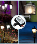 4 Pack 120V AC Photoelectric Switch Light Sensor with outdoor lighting examples showing dusk-to-dawn operation and energy saving