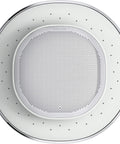 Top view of the Moxie Alexa Enabled Showerhead With Dope Bluetooth Speaker And Radio Waterproof IPX7 Rated Shower Speaker in chrome.