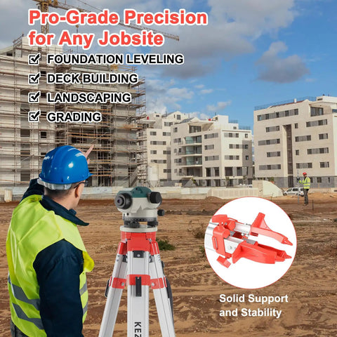 Heavy Duty 32X Automatic Optical Level Kit With Self Leveling Magnetic Dampener And Secure Transport Lock Built Like A Tank Featuring Lightweight Aluminum Survey Tripod Plus Nine Foot Grade Rod And Rugged Carry Case For Precision Job Sites
