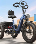 Electric Trike For Adults With 960W Peak Power Full Suspension And Reverse Gear Top Speed 15 MPH Sick All Terrain E Trike Built For Comfort Easy Cruising Durable Ride For Everyday Fun, blue frame with fat tires