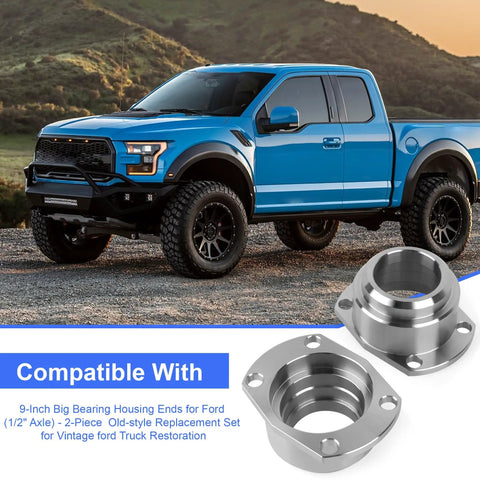 Heavy Duty 9 Inch Bearing Housing Pair For Ford Slide Over 3 Inch Axle Tubes CNC Machined Steel Ends With One Half Inch Threaded Bolt Holes Raw Finish Durable Replacement Set, Ford truck install