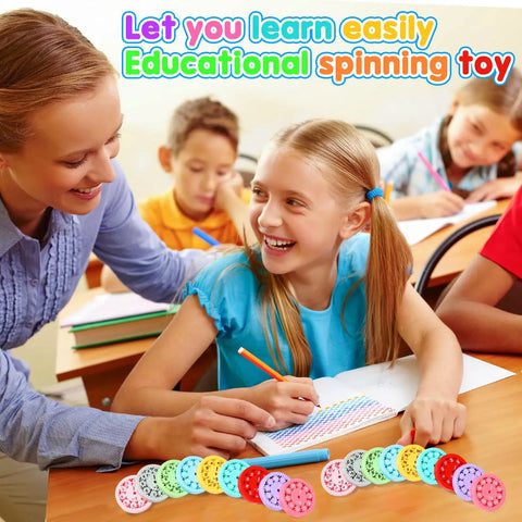 9 Piece Math Fidget Spinner Set For Kids Cool Spin Toy That Makes Multiplication And Division Fun in classroom setting