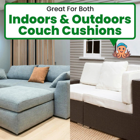 Indoor and outdoor couch cushions showcasing Heavy Duty Hook And Loop Strips Keep Sofa Cushions Locked Where They Go Extra Wide Non Slip Tape.