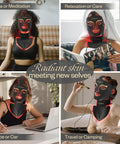Anti Aging Red Light Therapy Mask For Face And Neck With 850Nm Near Infrared Plus 630Nm Red Led Diodes used during meditation and in various locations.