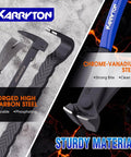 Close-up of heavy-duty pry bar set with ergonomic grip and CR-V steel for durability and strength.