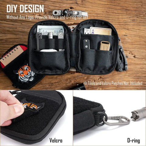 Open Dope EDC Pouch for Men, Pocket Organizer with compartments, black nylon material, featuring D-ring and patch area