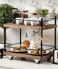 Dope Vintage Two Tier Mini Wood Coffee Bar Cart With Smooth Rolling Wheels And Spacious Dual Shelves For Any Cozy Hangout Or Quick Serve Beverage Station.