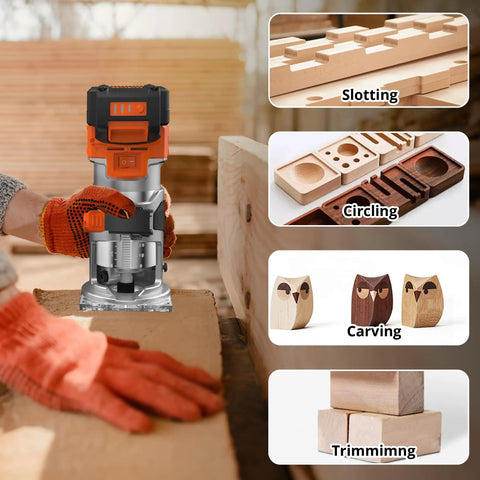 Cordless Wood Router With Brushless Motor, Six Speed Settings From Ten Thousand To Thirty Thousand RPM, 2.5Ah Battery, No-Cord Handy Pocket-Size Trimmer Tool With 1/4-Inch And 3/8-Inch Collets, Great For Detail Work And Cabinet Making on wood trim