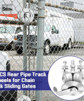 4 Pack Sliding Gate Rollers For Chain Link Gates, Heavy Duty Galvanized Gate Wheels, installed on a chain link gate