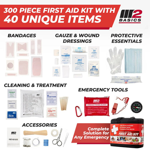 300 Piece First Aid Kit With 40 Essential Items For Home Car Travel Office And Camping In A Durable Compact Carry Bag Ready To Go Emergency Medical Kit