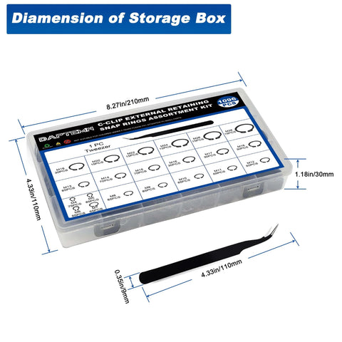 External Retaining Ring Kit Set All In One 1095 Piece Circlip Snap Ring Assortment with tweezers in storage box