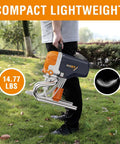 Heavy Duty Airless Paint Sprayer With Stand 3300 Psi Motorized Spray Machine being held in hand on grass.