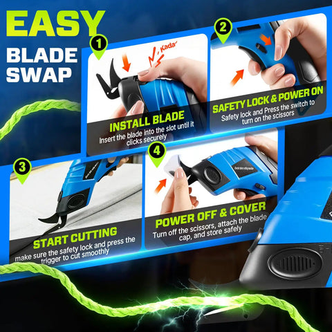 Easy blade swap instructions for Heavy Duty Cordless Electric Scissors With 12000Rpm High Power Motor.