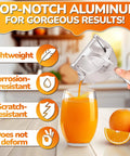 Hand Press Citrus Juicer For Lemons Limes Oranges Aluminum Alloy Ergonomic Handle Heavy Duty Manual Fruit Squeezer pouring fresh juice