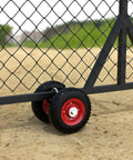 Heavy Duty Steel Gate Wheel With 8 Inch Rubber Rolling Carrier For Driveway Gates Fences And Metal Tube Gates Helps Prevent Ground Drag And Makes Moving Large Gates A Breeze Pack Of 1 attached to a metal gate