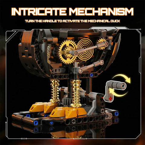 Gear Driven Mechanical Duck Build Set With Rotating Head And Moving Wings, Motor Drive Module, 1168 Piece Engineering Toy, Epic Gift For Adults And Tech Enthusiasts, Creative STEM Project For Birthday; close-up of gears and handle