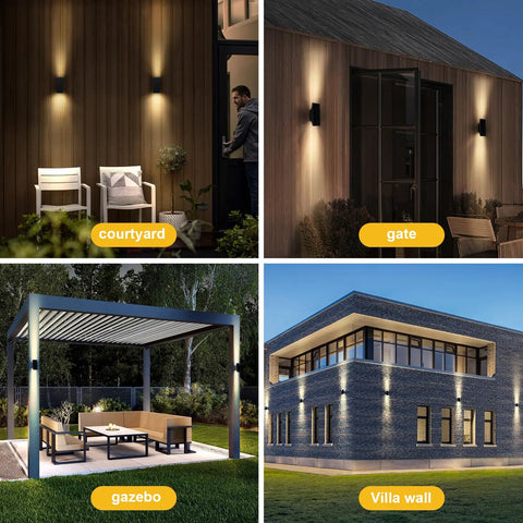 Rock Solid Solar Wall Lights With Up And Down Next Level Glow Built For Outdoor Patios Featuring All Season LED Beads illuminating a gazebo.
