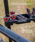 Compact tool tray on Sport Mechanic Bicycle Repair Stand With Tripod Base, Lightweight Yet Rock Solid in black.