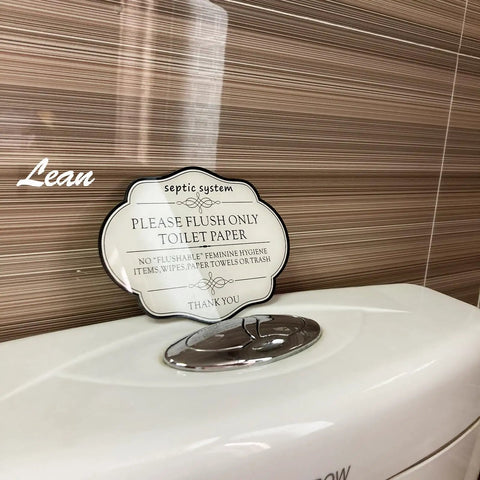 Please Flush Only Toilet Paper Designer Sign For Septic Systems Do Not Flush Rules For Home Office RV Or Cabin White A Gentle Yet Firm Bathroom Decor To Stop Wipes Feminine Hygiene Items And Paper Towels sign on toilet tank.