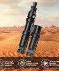Durable black One Pair Solar Branch Y Connector For Parallel Connection Between Solar Panels FMM MFF MC4 in desert backdrop