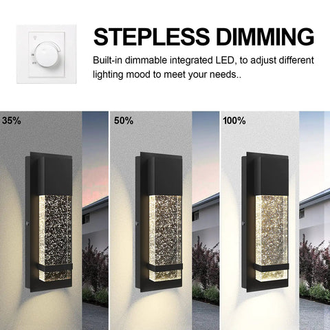 Modern Crystal Bubble Glass LED Wall Sconce Light 12W 3000K Cozy Warm White Dimmable Outdoor Indoor Wall Fixture Two Pack displayed with dimming options