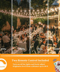 Outdoor dining scene with Solar String Lights Outdoor 100ft G40 Globe Bulbs Waterproof Dimmable LED With Remote Solar Powered