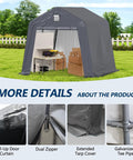 10x10 Outdoor Storage Shed Heavy Duty Portable Shelter Carport With Ventilation Windows And Roll Up Doors Backyard Must Have For Motorcycle Bike Lawn Mower And Garden Tools Gray, showing interior with boxes and tools