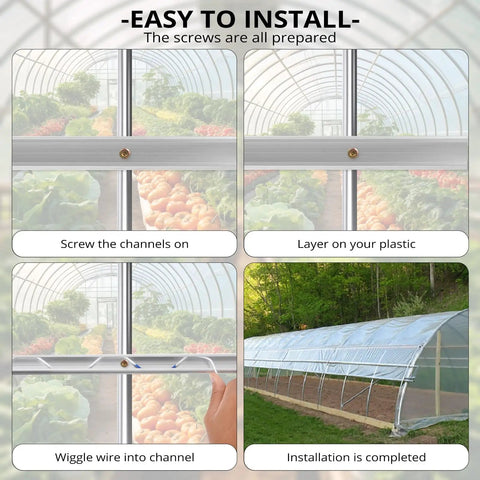 Greenhouse Lock Channel And Spring Wire Kit For Poly Film And Shade Cloth Aluminum Wiggle Wire Channel With PVC Coated Springs Rust Resistant Fastening System 6.56 Ft Sections For Durable Easy Greenhouse Cover Installation
