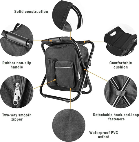 Backpack Stool Chair With Cooler All In One Heavy Duty Folding Seat For Camping And Fishing 300 Lb Max Load details.