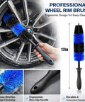 Person using All In One 26 Piece Car Detailing Kit with Drill Brushes Pro Grade Detailing Brush Set Wire Bristles on car rim