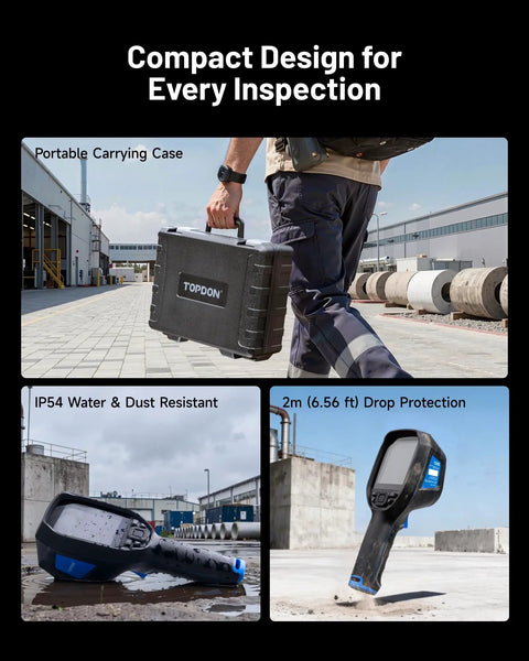 3.5 Inch Dual Lens Thermal Imaging Camera With 512 X 384 TISR Resolution in use with carrying case and outdoor inspection