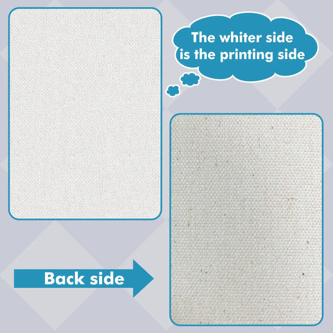 100 Percent Printable Cotton Canvas Sheets For Inkjet Printers, Matte White 8.5 By 11 Inches, showing printable and back sides