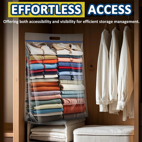 25 Gallon Extra Large Resealable Storage Bags With Zipper Top, Heavy Duty Clear Bags 35 By 24 Inches With Handles showcasing neatly stacked clothes