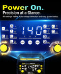 LED display of 140A 5-In-1 Flux Core MIG Welder For 110V And 220V Dual Voltage, Gasless MIG, Lift TIG, MMA Stick, Spot Welding, IGBT Inverter, 2T 4T Control