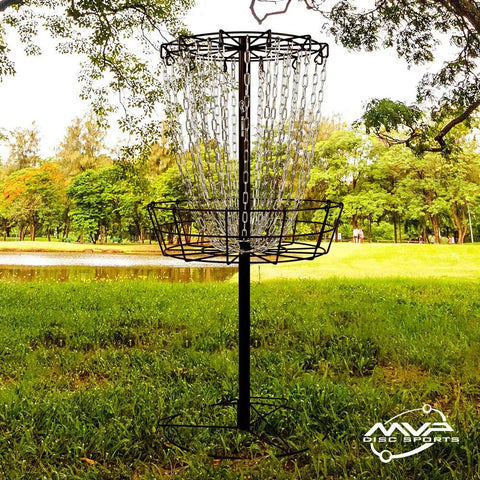 Portable 24 Chains Disc Golf Basket For Practice, Pro Grade All Metal Construction, Ultra Stable Base With Ground Stakes