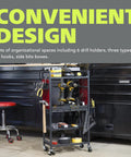 Power Tool Cart With Battery Charging Station And Eight Outlet Power Strip Mobile Garage Workbench On Wheels For Mechanics